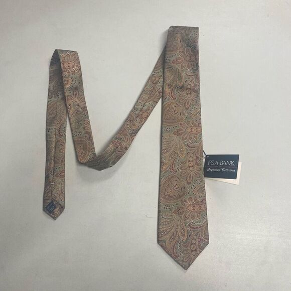 JoS.A.BANK Signature Collection Gray Gold Paisley Silk Tie New With Tags - Picture 7 of 11